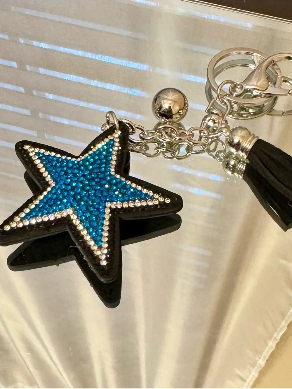 Blue Star Rhinestone Keychain/Bag Charm with tassel